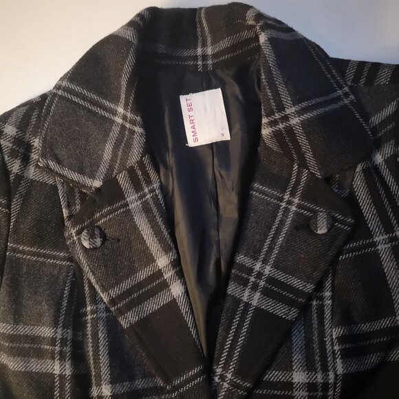 Smart Set Ladies Size 9 Black & Grey Plaid Belted Fully Lined Jacket/Blazer - Picture 4 of 11